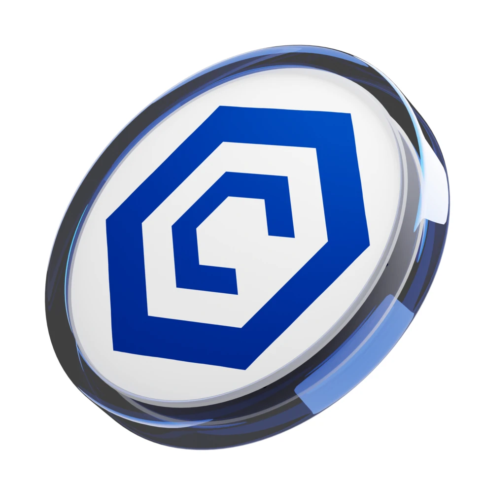 Tredimensjonal Cronos CRO-mynt med blå logo